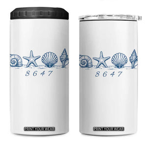 8647 Sea Shells Starfish Vintage Coastal Blue Line Graphic 4 in 1 Can Cooler Tumbler Coded Political Satire TS02 One Size: 16 oz White Print Your Wear