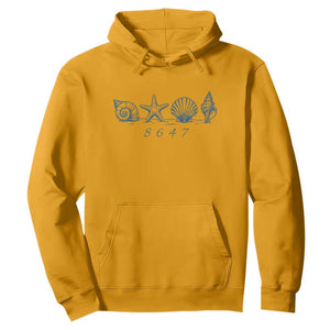 8647 Sea Shells Starfish Vintage Coastal Blue Line Graphic Hoodie Coded Political Satire TS02 Gold Print Your Wear