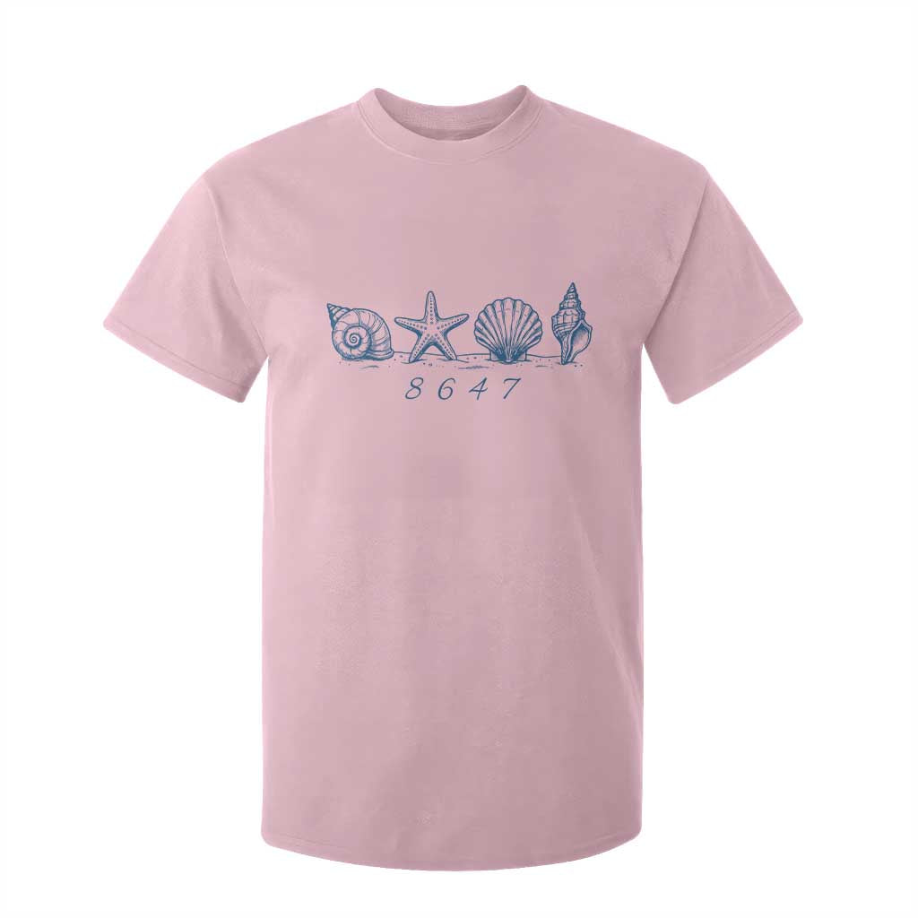 8647 Sea Shells Starfish Vintage Coastal Blue Line Graphic T Shirt For Kid Coded Political Satire TS02 Light Pink Print Your Wear