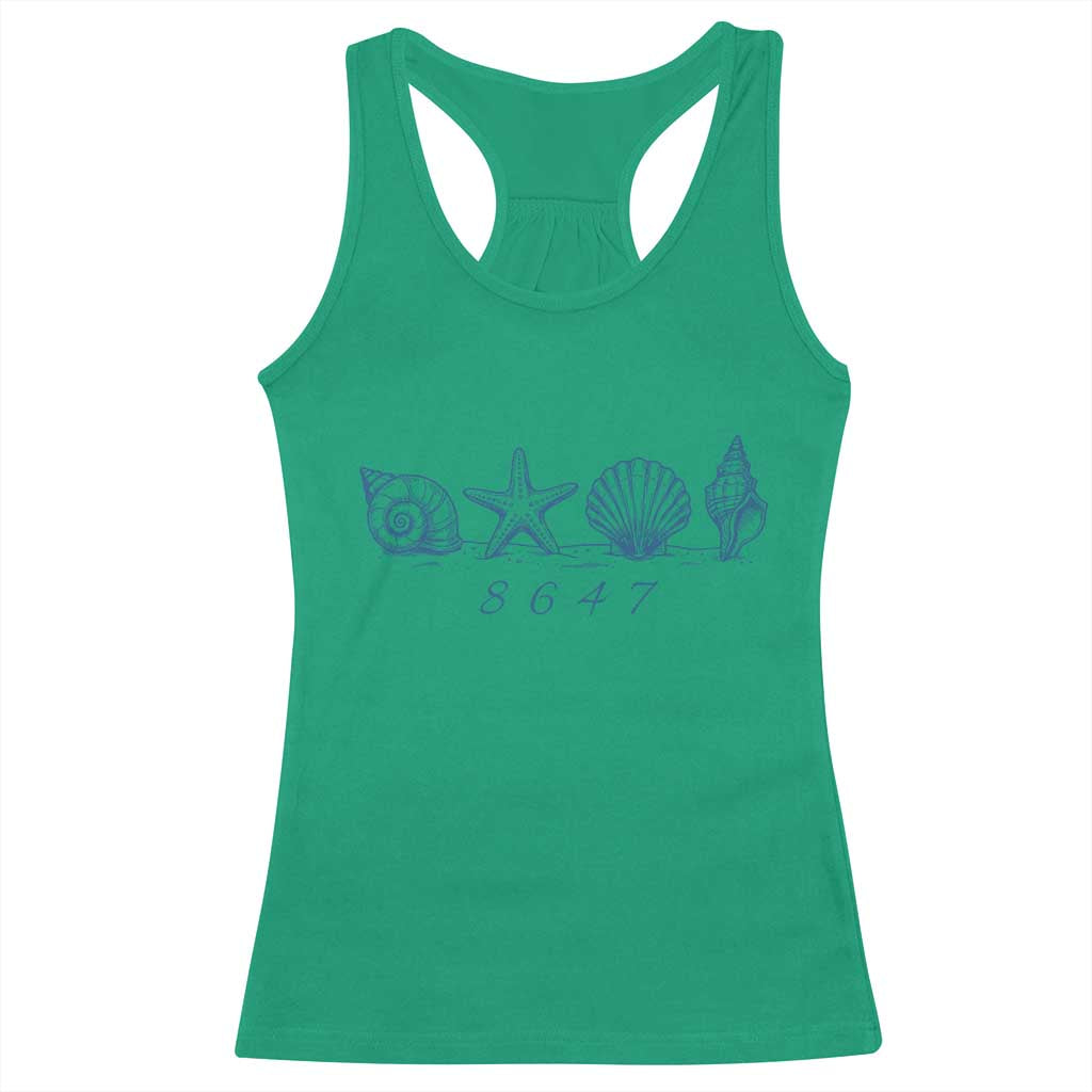 8647 Sea Shells Starfish Vintage Coastal Blue Line Graphic Racerback Tank Top Coded Political Satire TS02 Irish Green Print Your Wear