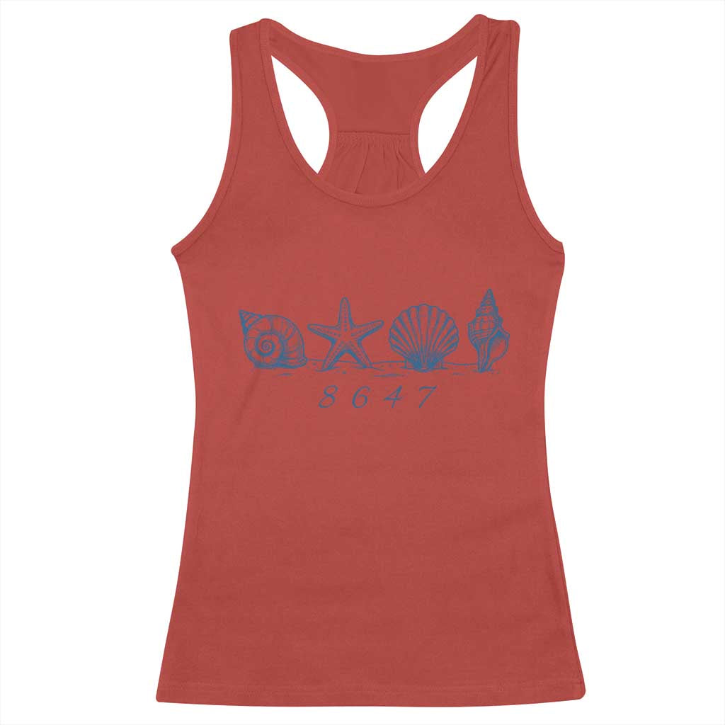 8647 Sea Shells Starfish Vintage Coastal Blue Line Graphic Racerback Tank Top Coded Political Satire TS02 Red Print Your Wear