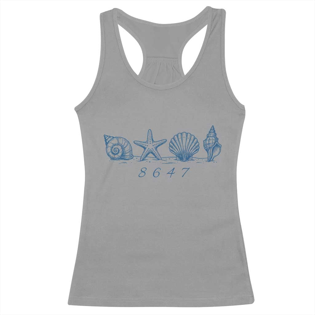 8647 Sea Shells Starfish Vintage Coastal Blue Line Graphic Racerback Tank Top Coded Political Satire TS02 Sport Gray Print Your Wear