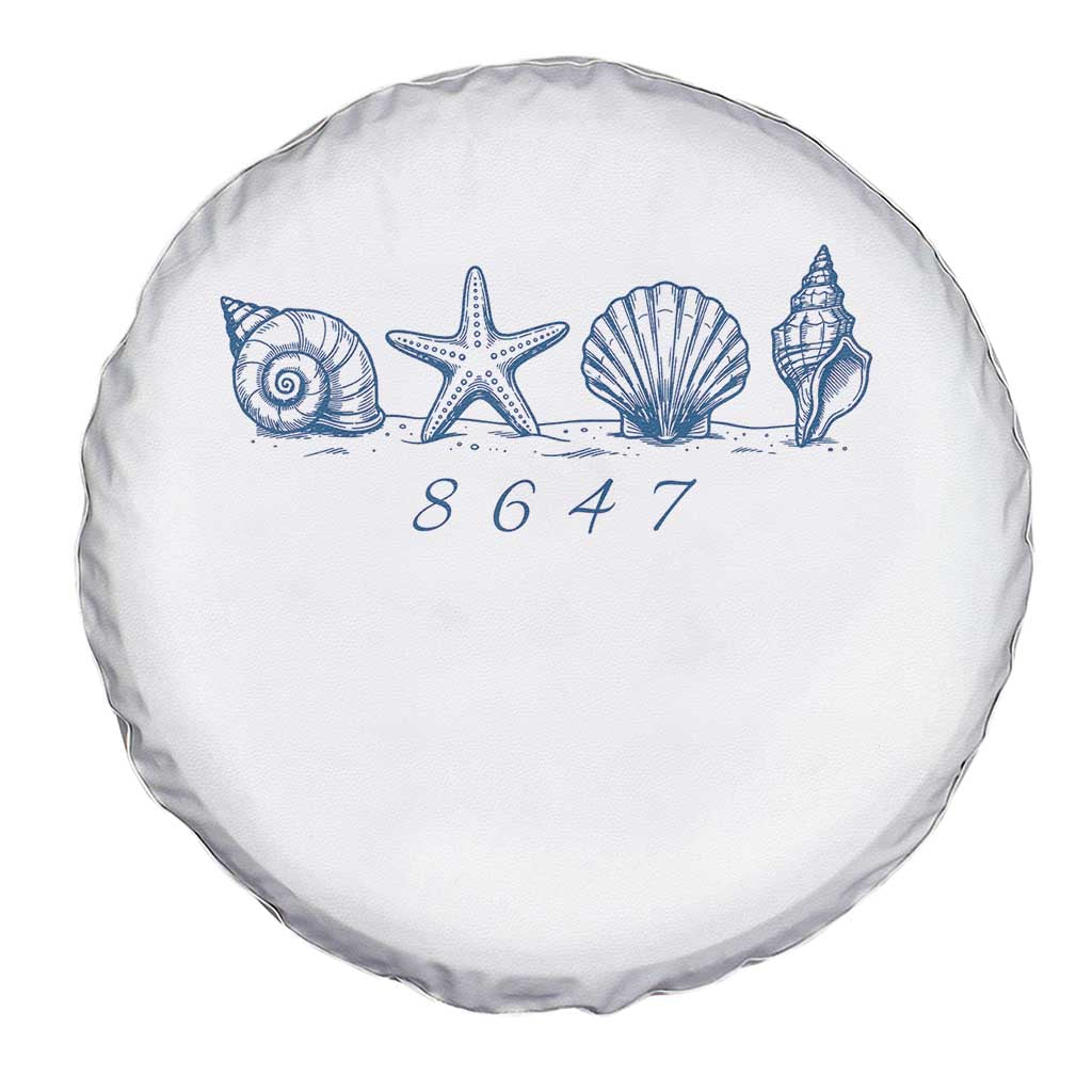 8647 Sea Shells Starfish Vintage Coastal Blue Line Graphic Spare Tire Cover Coded Political Satire