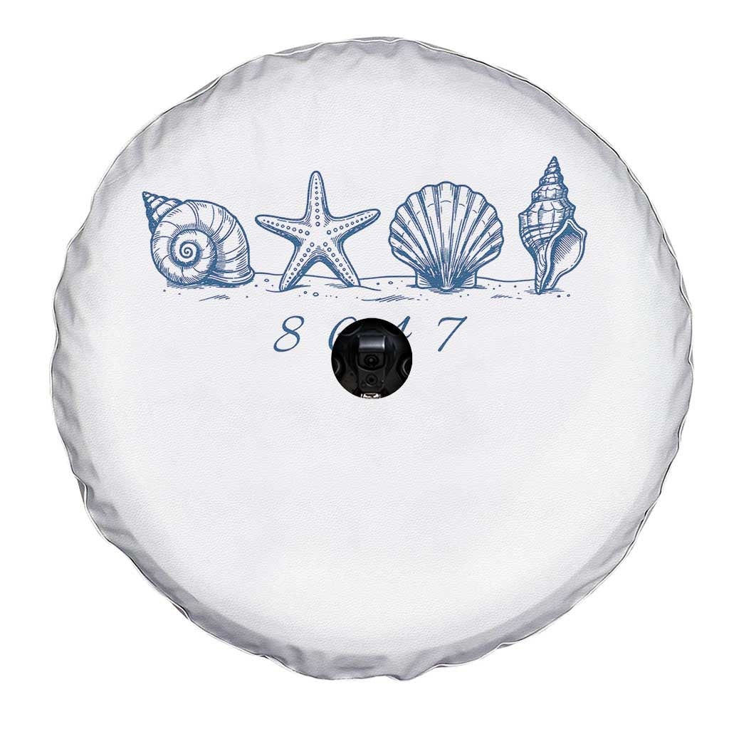 8647 Sea Shells Starfish Vintage Coastal Blue Line Graphic Spare Tire Cover Coded Political Satire