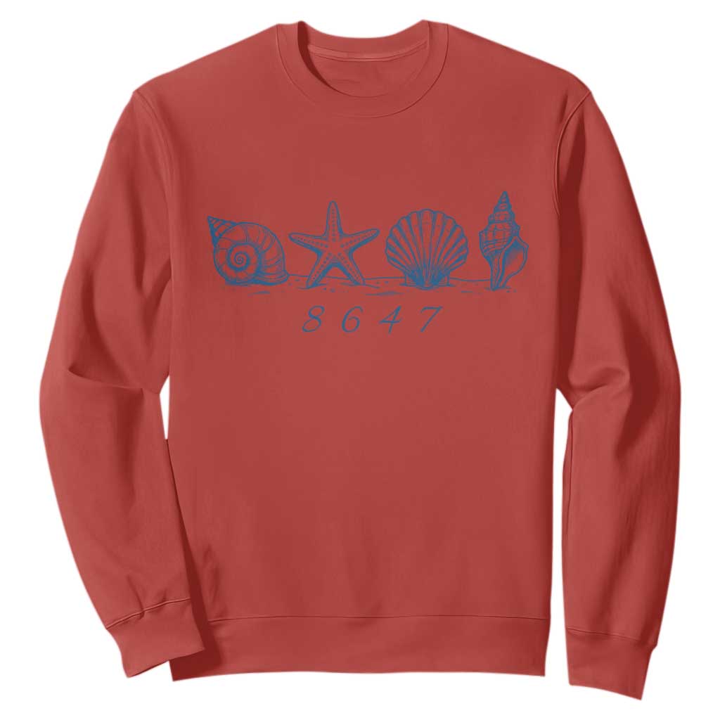 8647 Sea Shells Starfish Vintage Coastal Blue Line Graphic Sweatshirt Coded Political Satire TS02 Red Print Your Wear