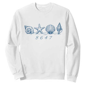 8647 Sea Shells Starfish Vintage Coastal Blue Line Graphic Sweatshirt Coded Political Satire TS02 White Print Your Wear