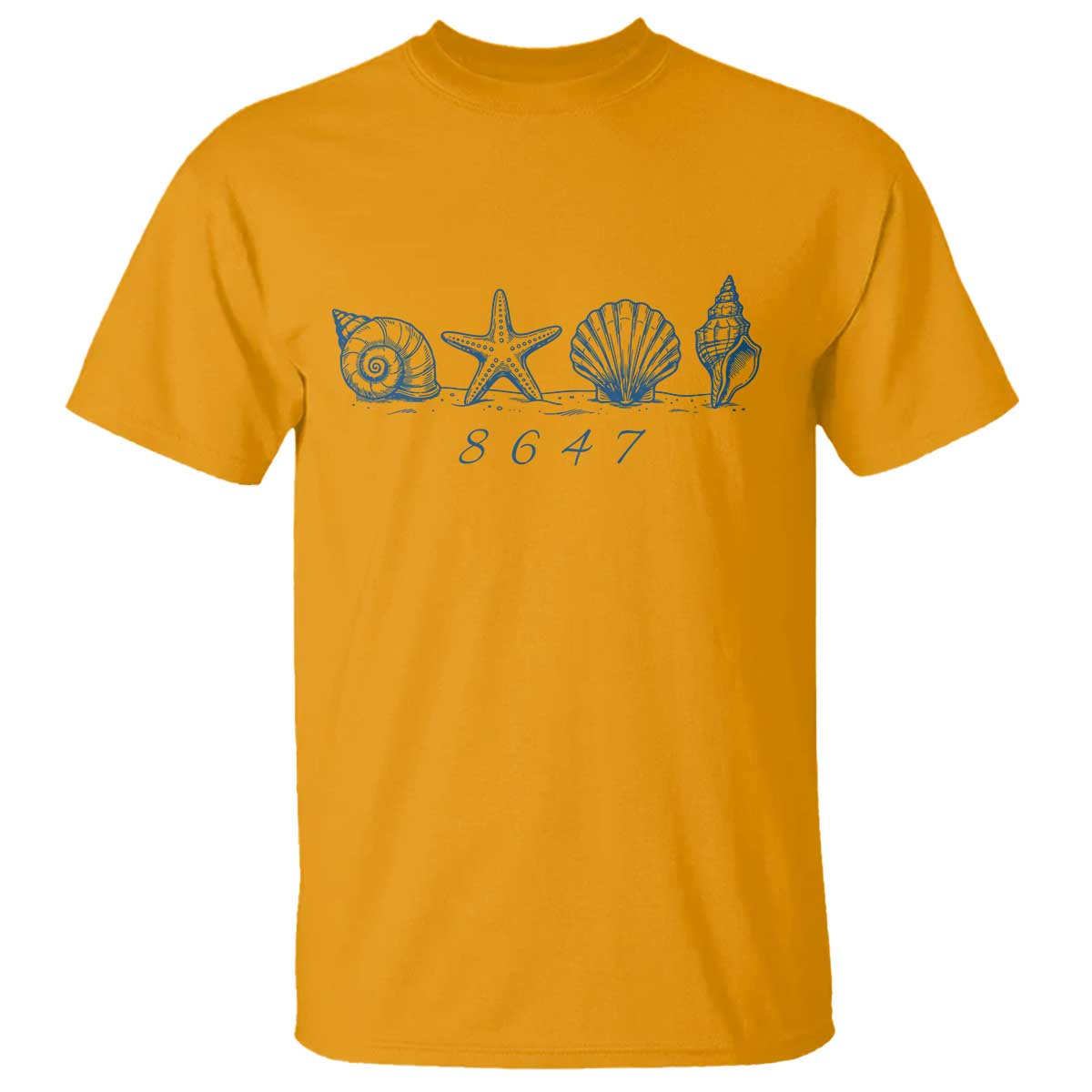 8647 Sea Shells Starfish Vintage Coastal Blue Line Graphic T Shirt Coded Political Satire TS02 Gold Print Your Wear
