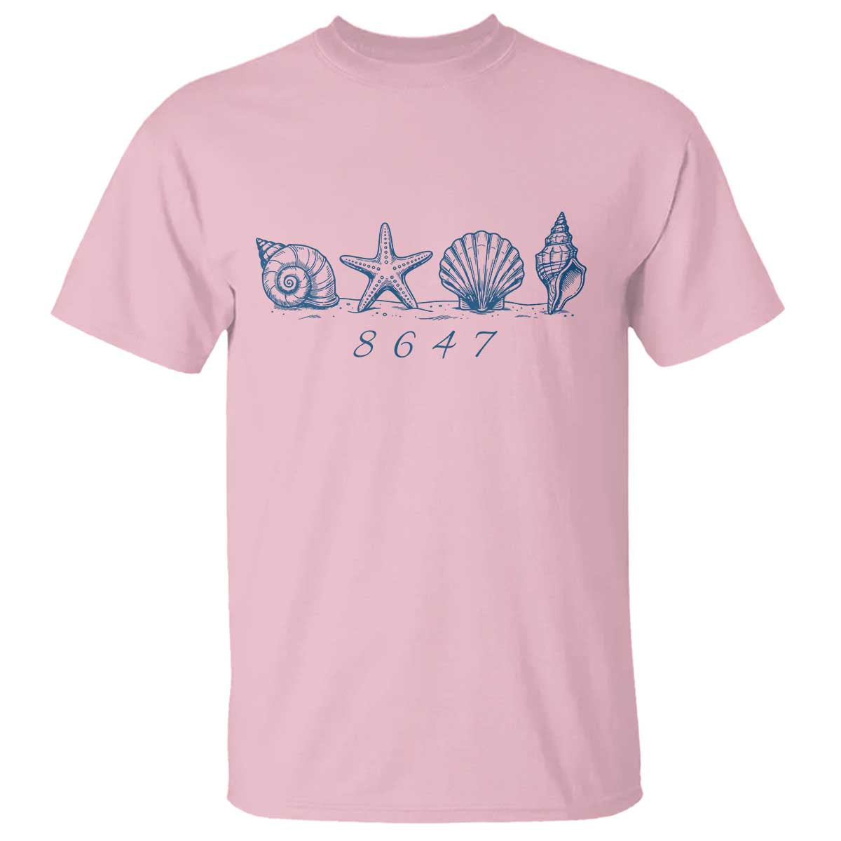 8647 Sea Shells Starfish Vintage Coastal Blue Line Graphic T Shirt Coded Political Satire TS02 Light Pink Print Your Wear