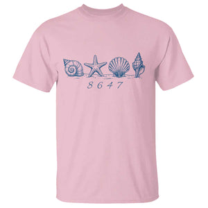 8647 Sea Shells Starfish Vintage Coastal Blue Line Graphic T Shirt Coded Political Satire TS02 Light Pink Print Your Wear