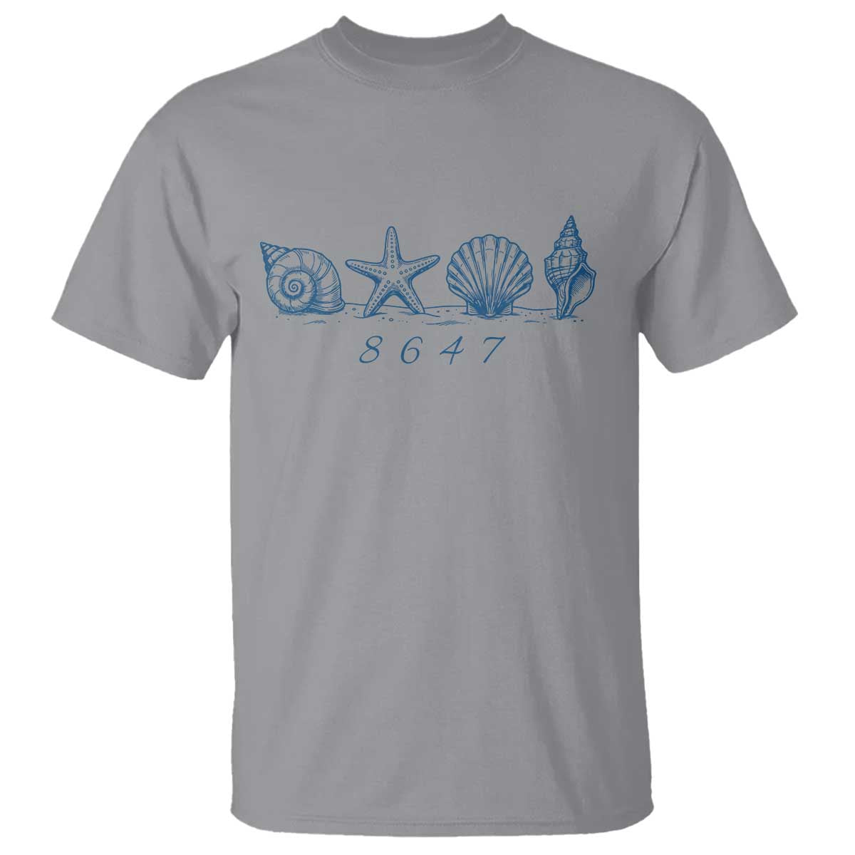 8647 Sea Shells Starfish Vintage Coastal Blue Line Graphic T Shirt Coded Political Satire TS02 Sport Gray Print Your Wear