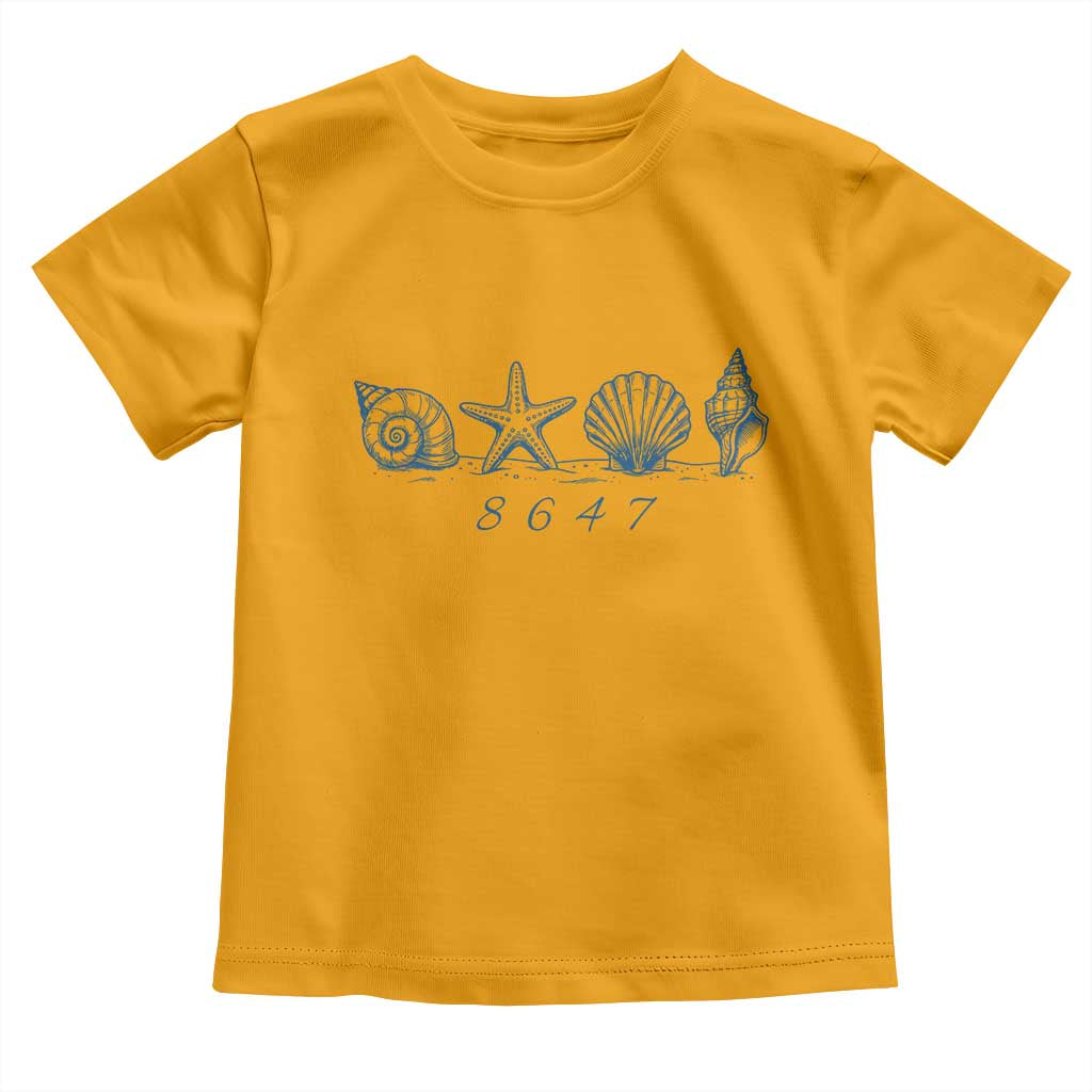 8647 Sea Shells Starfish Vintage Coastal Blue Line Graphic Toddler T Shirt Coded Political Satire TS02 Gold Print Your Wear