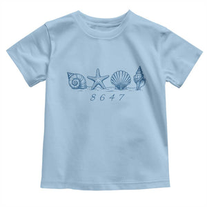 8647 Sea Shells Starfish Vintage Coastal Blue Line Graphic Toddler T Shirt Coded Political Satire TS02 Light Blue Print Your Wear