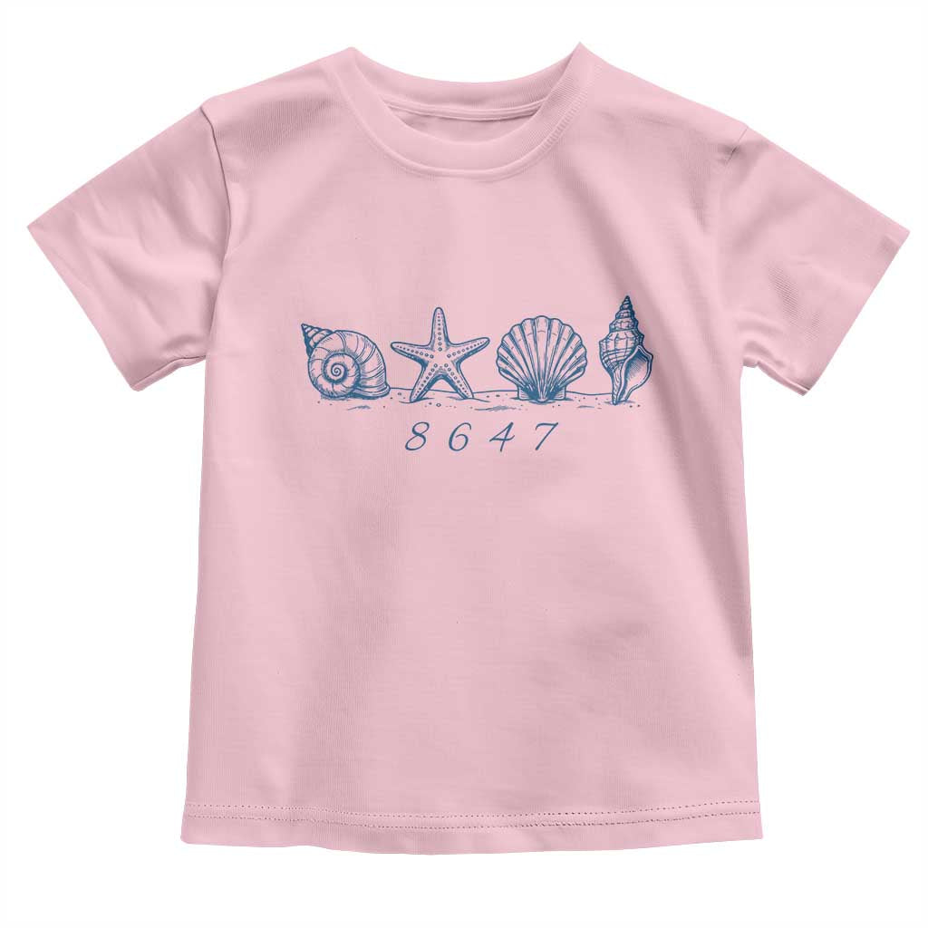 8647 Sea Shells Starfish Vintage Coastal Blue Line Graphic Toddler T Shirt Coded Political Satire TS02 Light Pink Print Your Wear