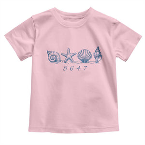 8647 Sea Shells Starfish Vintage Coastal Blue Line Graphic Toddler T Shirt Coded Political Satire TS02 Light Pink Print Your Wear