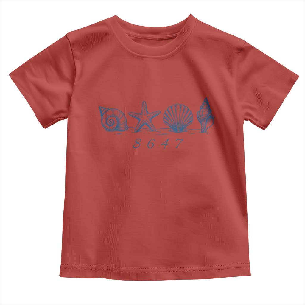 8647 Sea Shells Starfish Vintage Coastal Blue Line Graphic Toddler T Shirt Coded Political Satire TS02 Red Print Your Wear