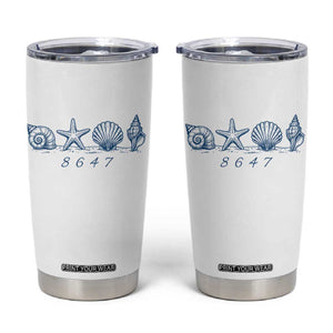 8647 Sea Shells Starfish Vintage Coastal Blue Line Graphic Tumbler Cup Coded Political Satire TS02 White Print Your Wear