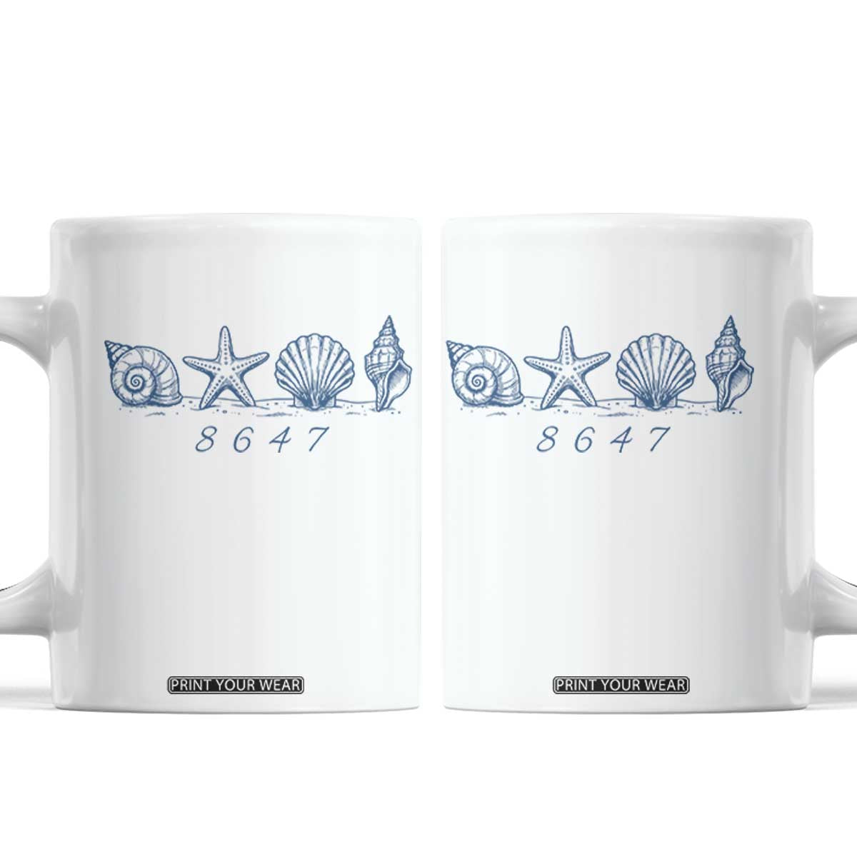 8647 Sea Shells Starfish Vintage Coastal Blue Line Graphic Coffee Mug Coded Political Satire