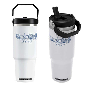 8647 Sea Shells Starfish Vintage Coastal Blue Line Graphic Flip Straw Tumbler Coded Political Satire TS02 One Size: 30 oz White Print Your Wear