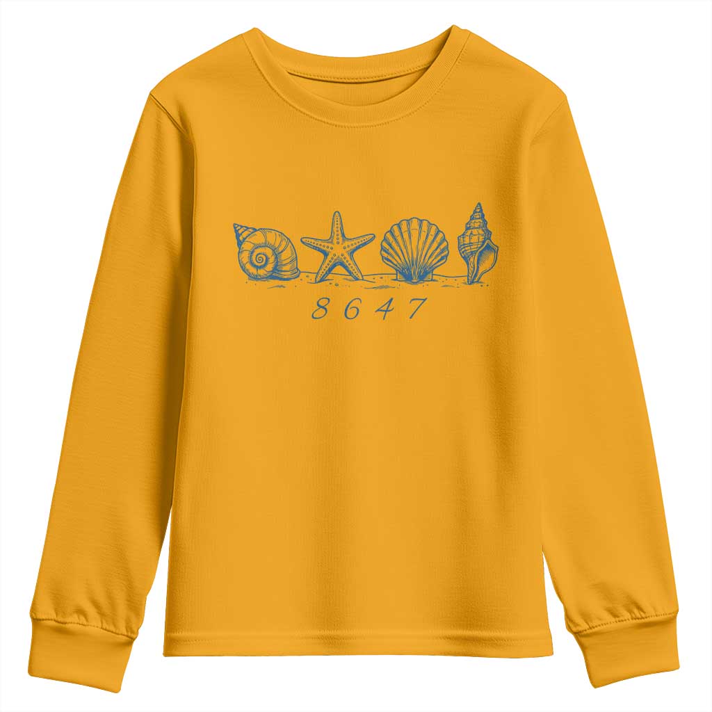 8647 Sea Shells Starfish Vintage Coastal Blue Line Graphic Youth Sweatshirt Coded Political Satire TS02 Gold Print Your Wear