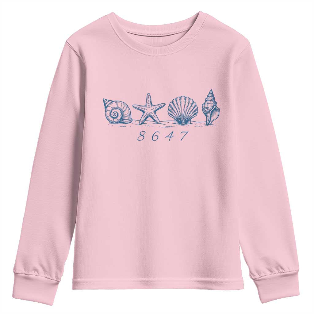 8647 Sea Shells Starfish Vintage Coastal Blue Line Graphic Youth Sweatshirt Coded Political Satire TS02 Light Pink Print Your Wear