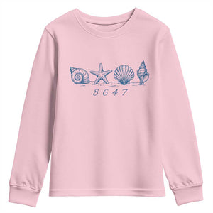 8647 Sea Shells Starfish Vintage Coastal Blue Line Graphic Youth Sweatshirt Coded Political Satire TS02 Light Pink Print Your Wear