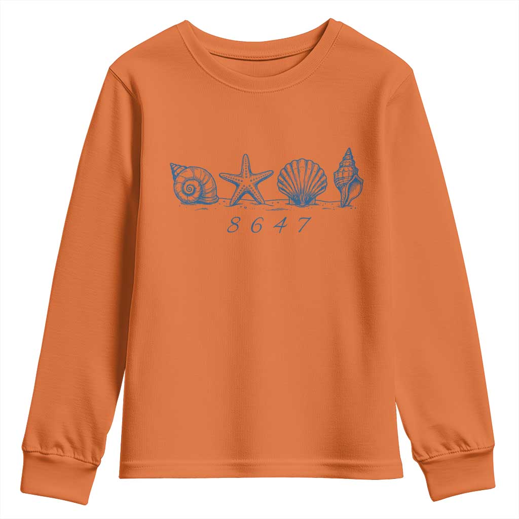 8647 Sea Shells Starfish Vintage Coastal Blue Line Graphic Youth Sweatshirt Coded Political Satire TS02 Orange Print Your Wear