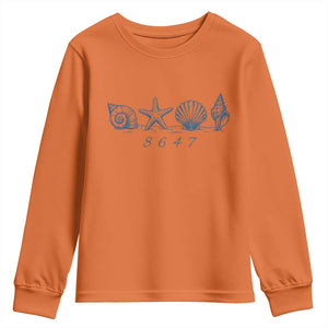 8647 Sea Shells Starfish Vintage Coastal Blue Line Graphic Youth Sweatshirt Coded Political Satire TS02 Orange Print Your Wear