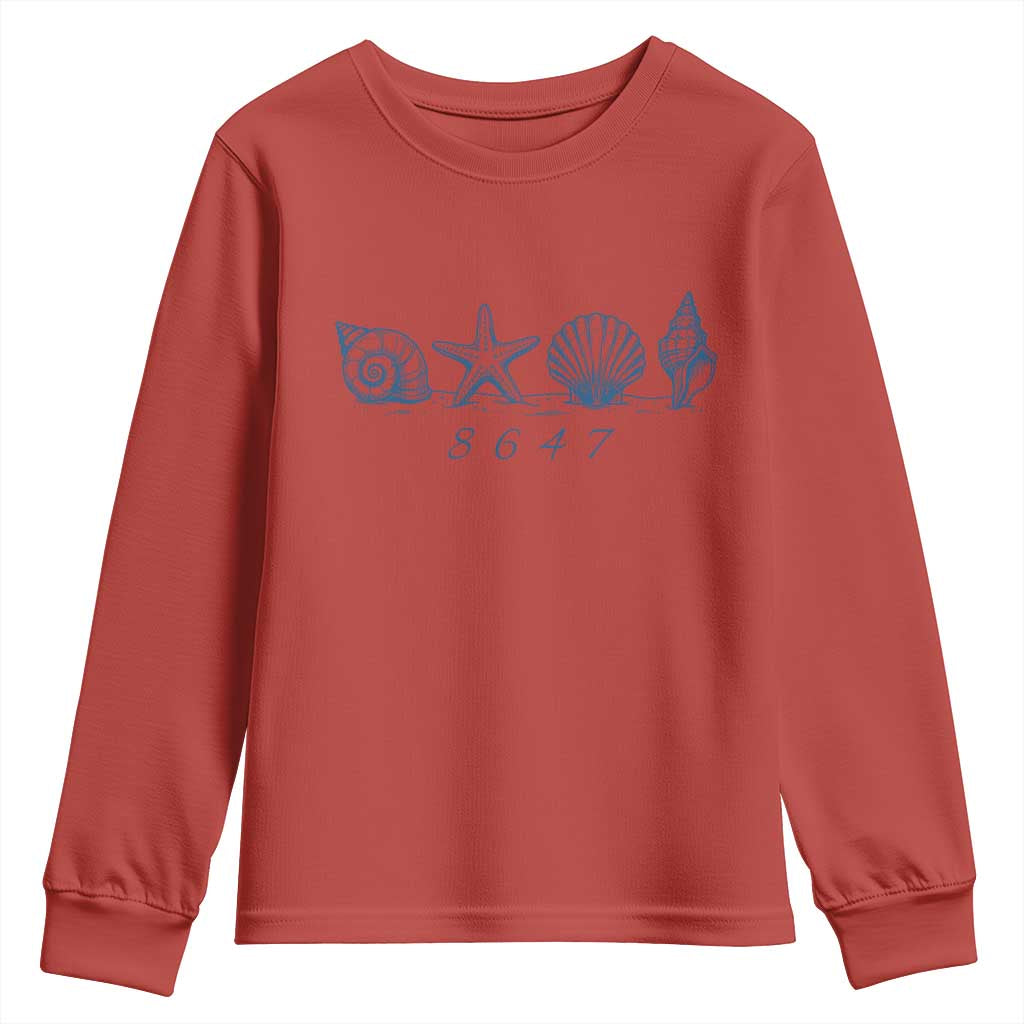 8647 Sea Shells Starfish Vintage Coastal Blue Line Graphic Youth Sweatshirt Coded Political Satire TS02 Red Print Your Wear