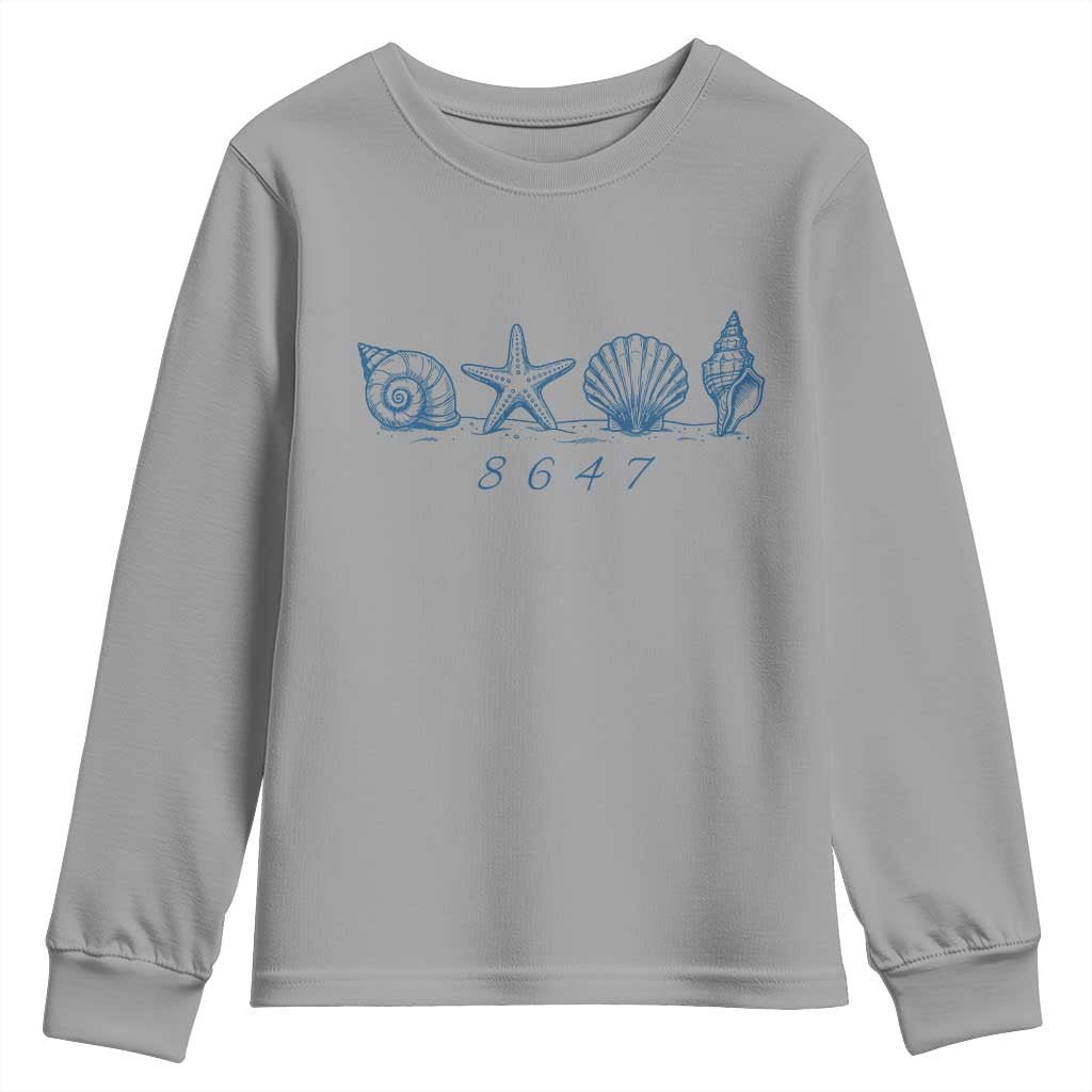 8647 Sea Shells Starfish Vintage Coastal Blue Line Graphic Youth Sweatshirt Coded Political Satire TS02 Sport Gray Print Your Wear