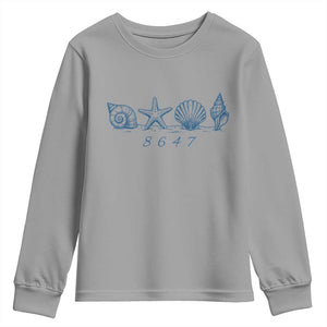 8647 Sea Shells Starfish Vintage Coastal Blue Line Graphic Youth Sweatshirt Coded Political Satire TS02 Sport Gray Print Your Wear