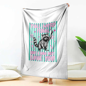 Y'all Were Feral But I Low Key Love You Pink Stripes Raccoon Throw Blanket Funny Teacher End of School Year TS02 Print Your Wear