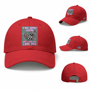 Y'all Were Feral But I Low Key Love You Pink Stripes Raccoon Baseball Cap Funny Teacher End of School Year TS02 Baseball Cap Universal Fit Red Print Your Wear