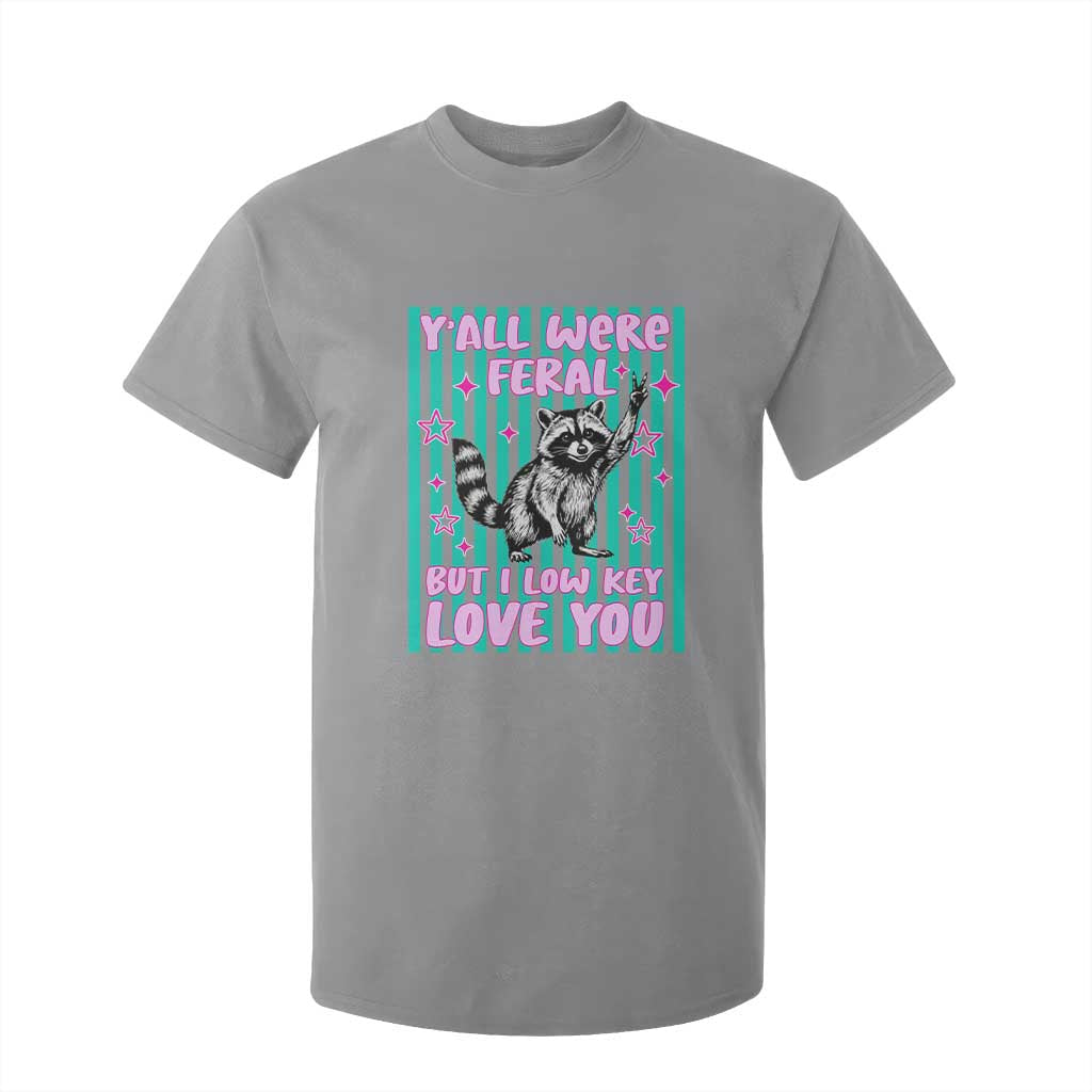 Y'all Were Feral But I Low Key Love You Pink Stripes Raccoon T Shirt For Kid Funny Teacher End of School Year TS02 Sport Gray Print Your Wear