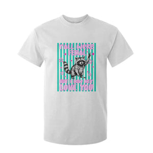 Y'all Were Feral But I Low Key Love You Pink Stripes Raccoon T Shirt For Kid Funny Teacher End of School Year TS02 White Print Your Wear