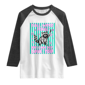 Y'all Were Feral But I Low Key Love You Pink Stripes Raccoon Raglan Shirt Funny Teacher End of School Year TS02 White Heather Charcoal Print Your Wear