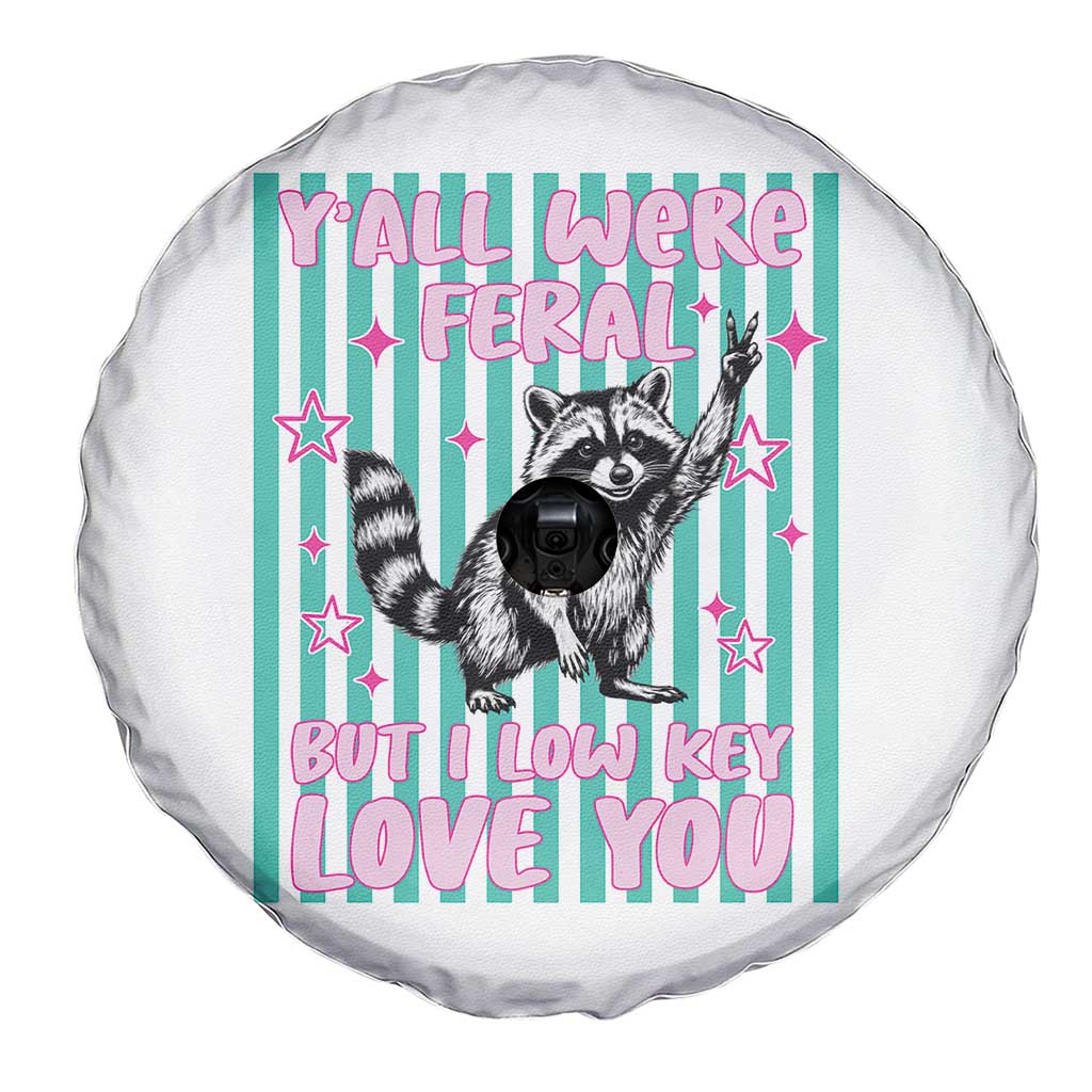 Y'all Were Feral But I Low Key Love You Pink Stripes Raccoon Spare Tire Cover Funny Teacher End of School Year TS02 Print Your Wear