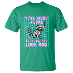 Y'all Were Feral But I Low Key Love You Pink Stripes Raccoon T Shirt Funny Teacher End of School Year TS02 Irish Green Print Your Wear