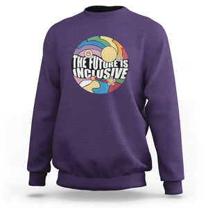 The Future Is Inclusive Sweatshirt LGBT Pride Month Retro Groovy TS02 Purple Print Your Wear