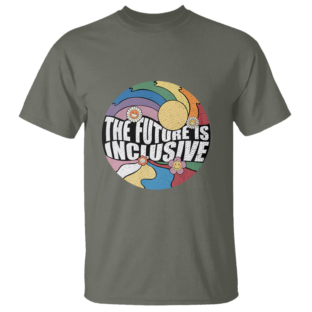 The Future Is Inclusive LGBT Gay Pride Month Retro Groovy T Shirt TS02 Military Green Printyourwear