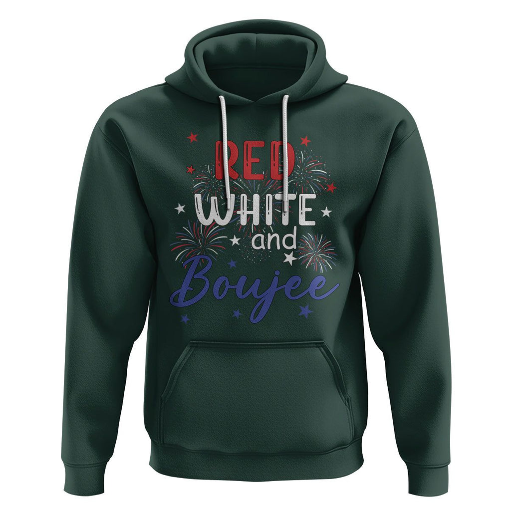 Funny 4th Of July Hoodie Red White And Boujee Fireworks Retro America TS02 Dark Forest Green Printyourwear
