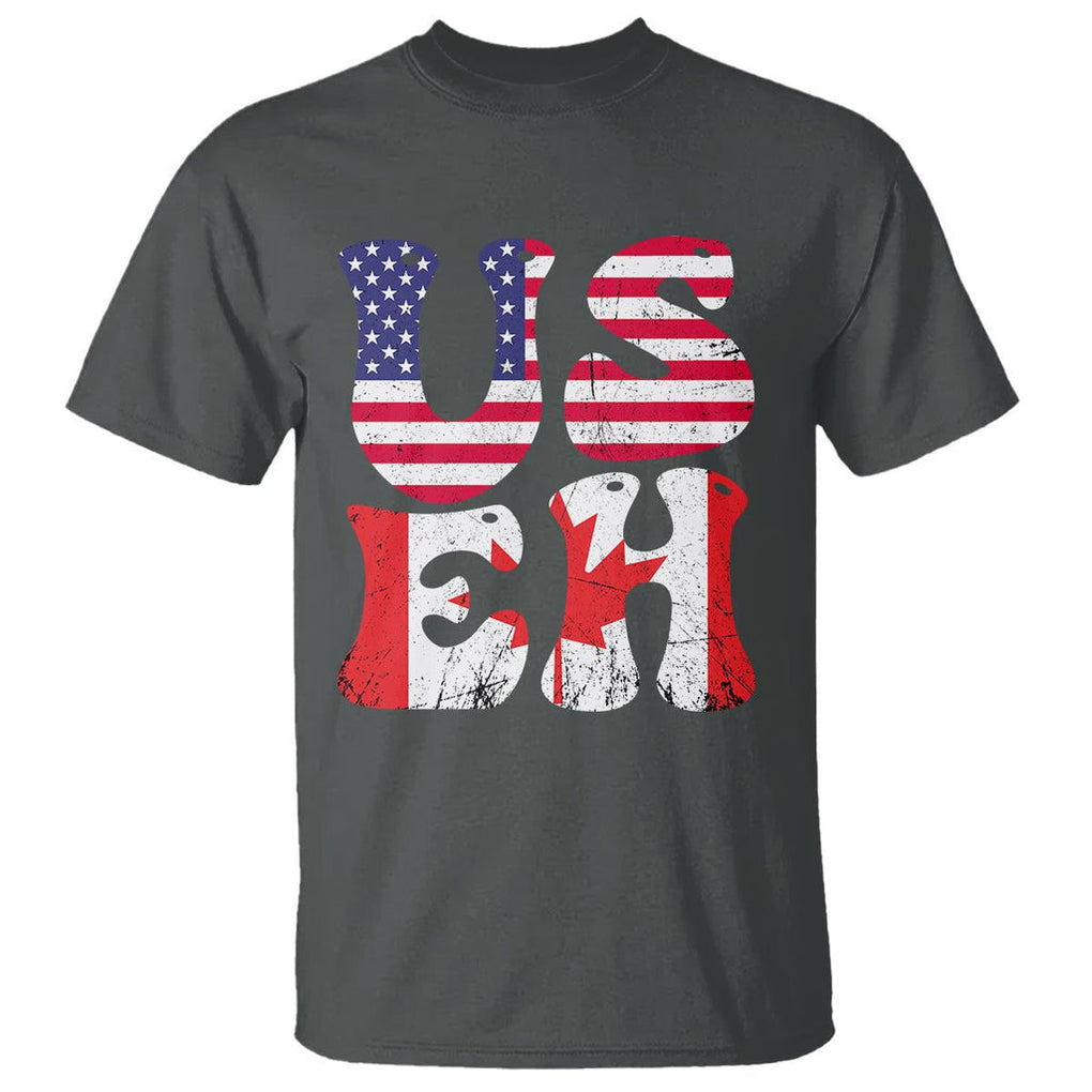 America Canada T Shirt Funny US EH Canadian American Flag Canada's Day Maple Leaf TS02 Dark Heather Printyourwear