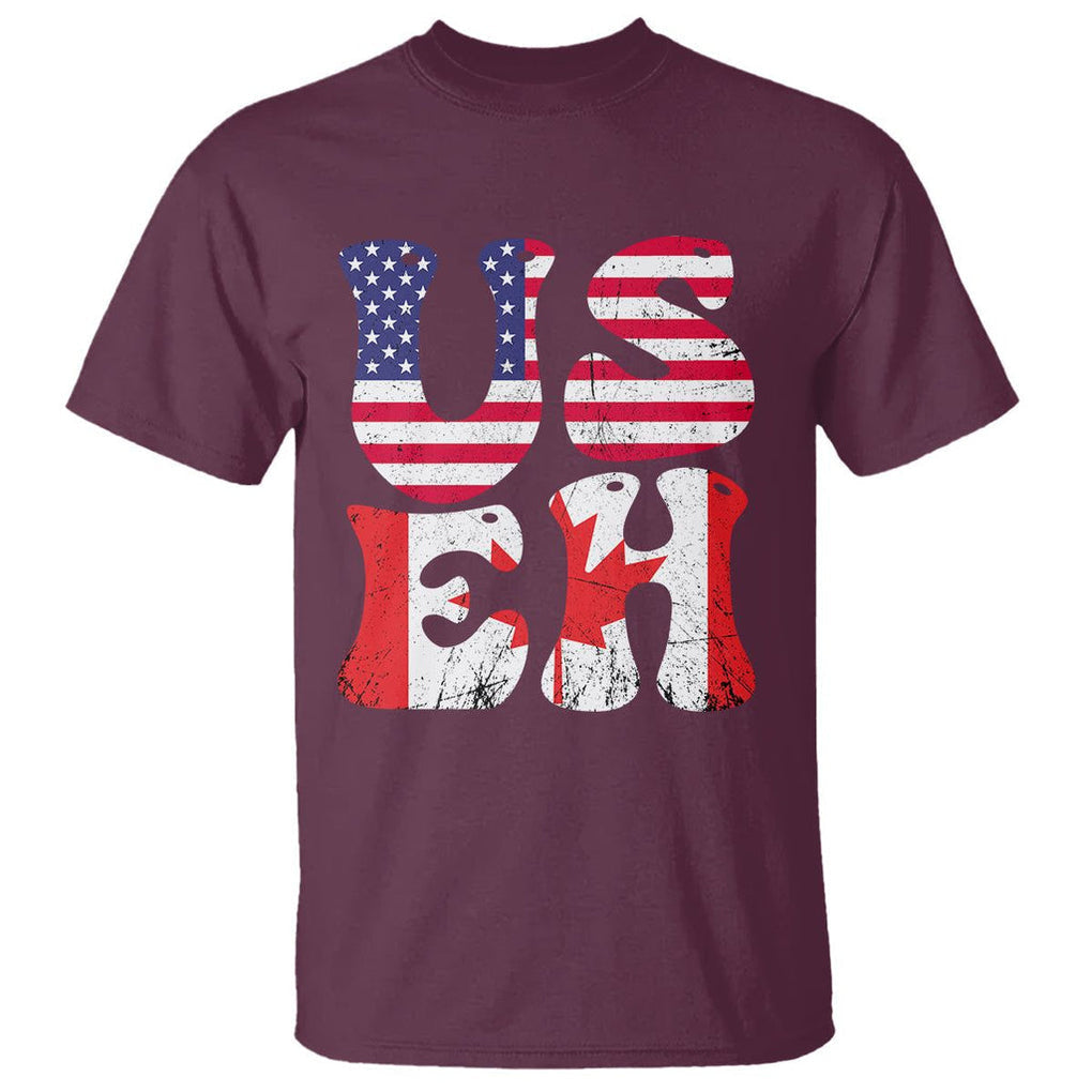 America Canada T Shirt Funny US EH Canadian American Flag Canada's Day Maple Leaf TS02 Maroon Printyourwear