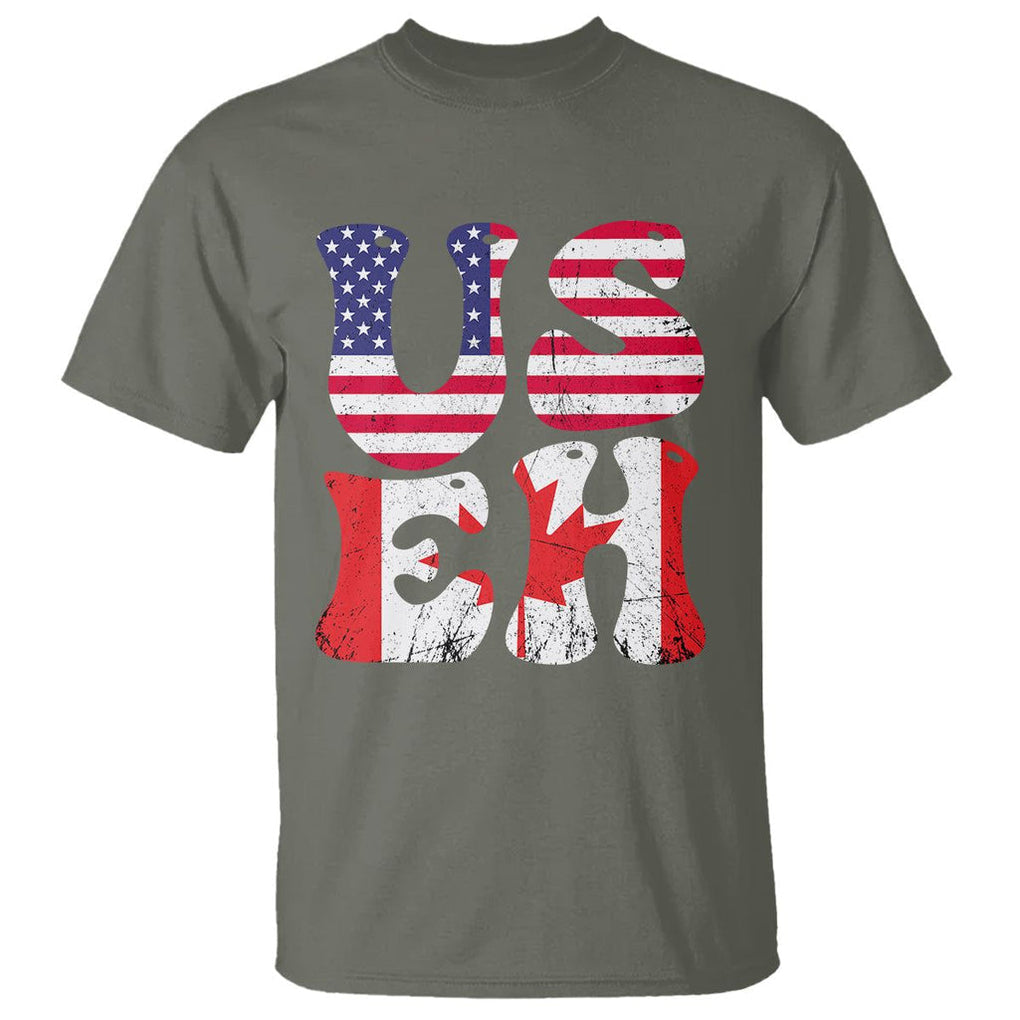 America Canada T Shirt Funny US EH Canadian American Flag Canada's Day Maple Leaf TS02 Military Green Printyourwear