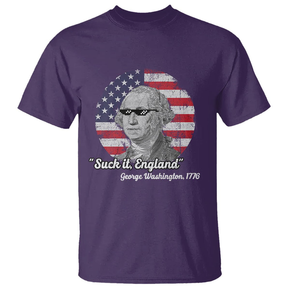 George Washington T Shirt Suck it England Funny Patriotic Saying 1776 4th of July US Flag TS02 Purple Printyourwear