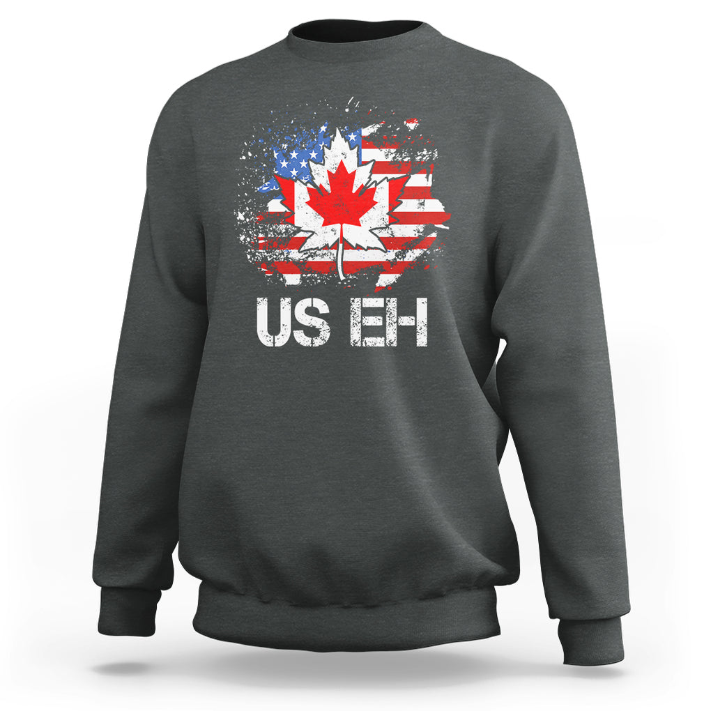 America Canada Sweatshirt Funny US EH Maple Leaf Canadian American Flag Canada's Day TS02 Dark Heather Printyourwear