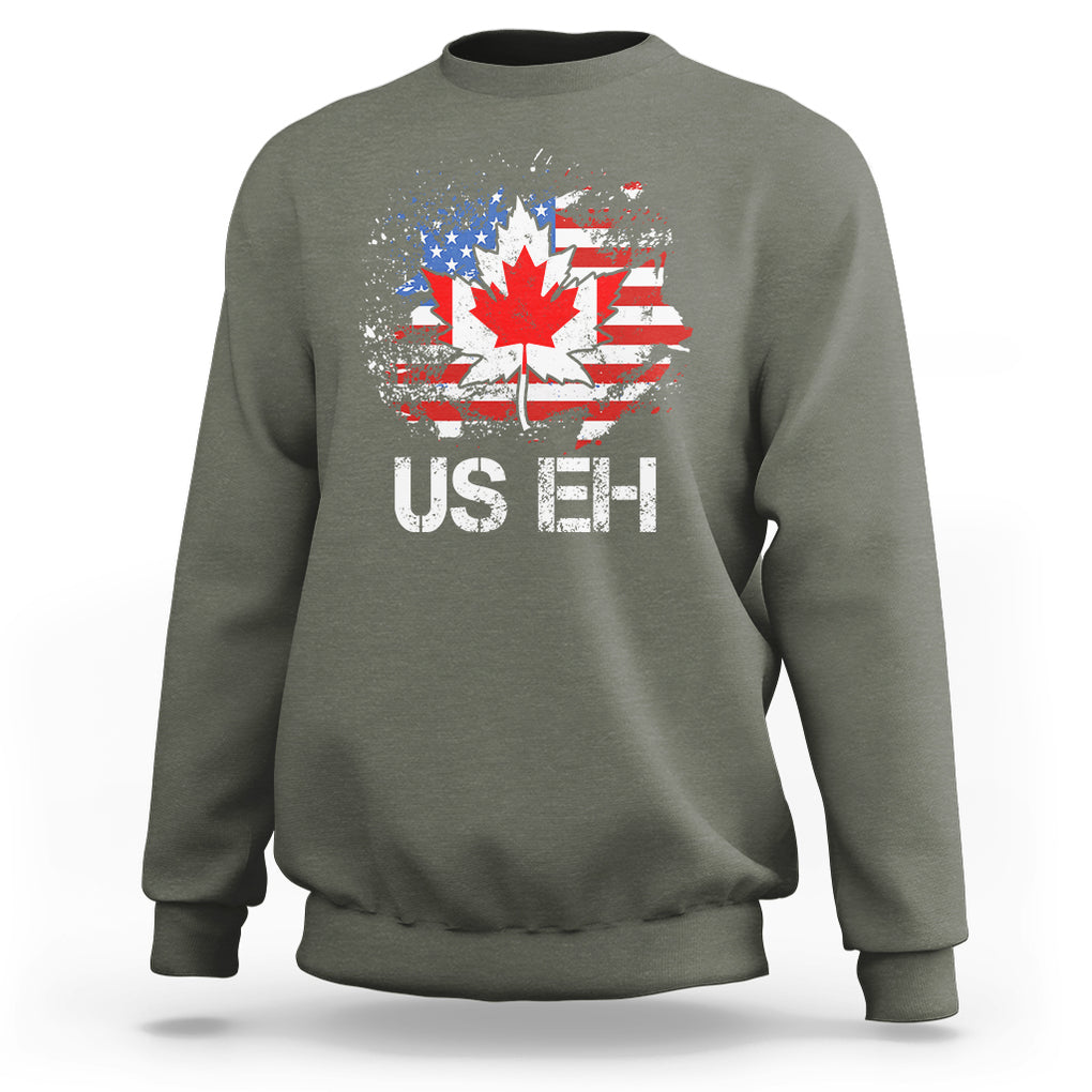 America Canada Sweatshirt Funny US EH Maple Leaf Canadian American Flag Canada's Day TS02 Military Green Printyourwear
