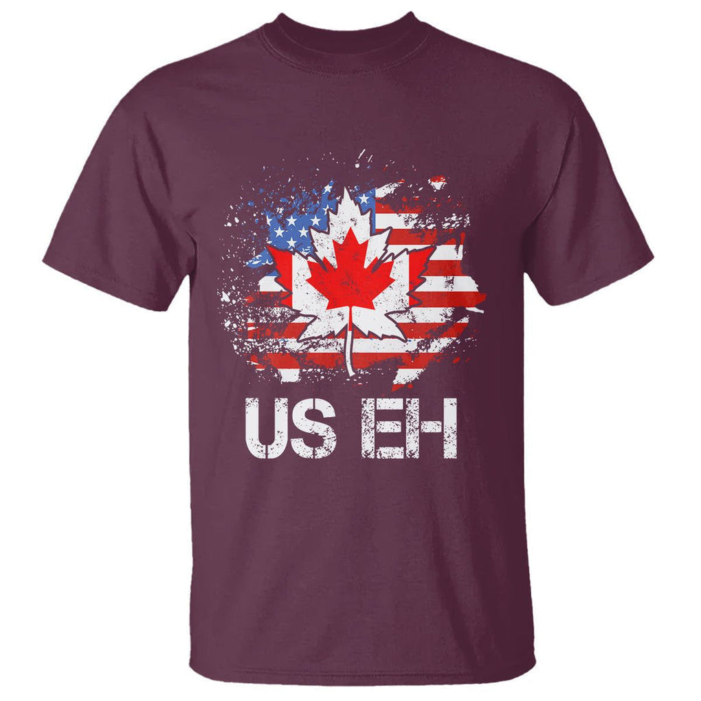 America Canada T Shirt Funny US EH Maple Leaf Canadian American Flag Canada's Day TS02 Maroon Printyourwear