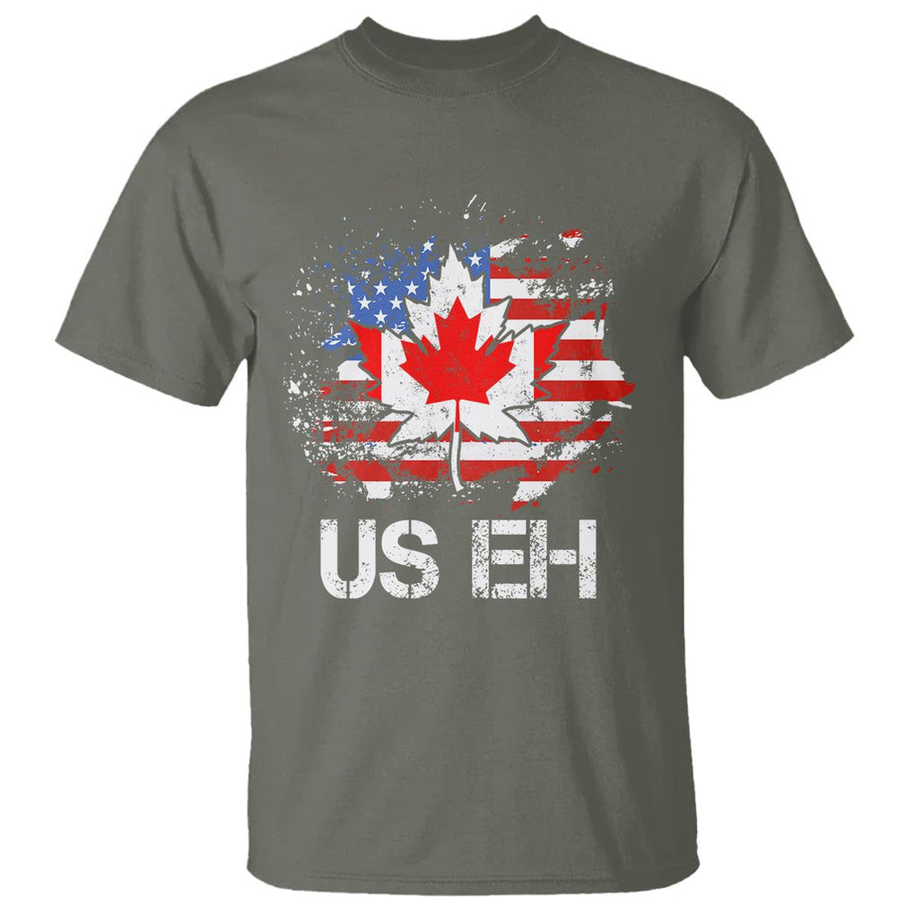 America Canada T Shirt Funny US EH Maple Leaf Canadian American Flag Canada's Day TS02 Military Green Printyourwear
