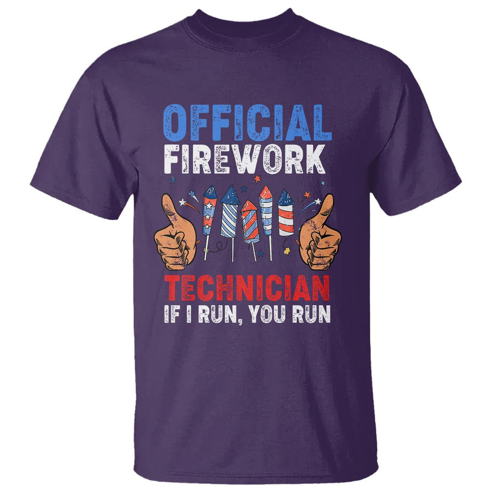 Funny 4th Of July Pyrotechnician T Shirt Official Firework Technician If I Run You Run TS02 Purple Printyourwear