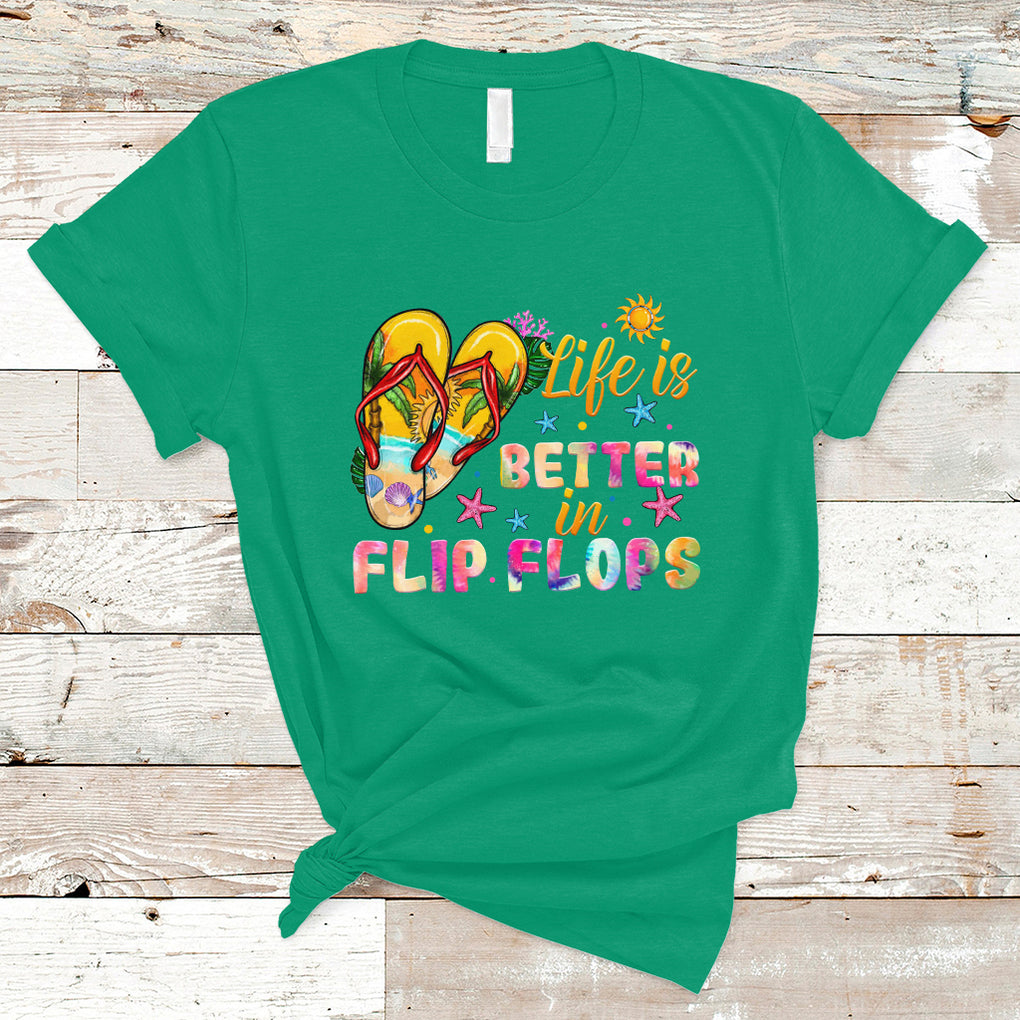 Summer Vibes T Shirt Life Is Better In Flip Flops Hello Summer Vacation Beach Vibes TS02 Irish Green Printyourwear